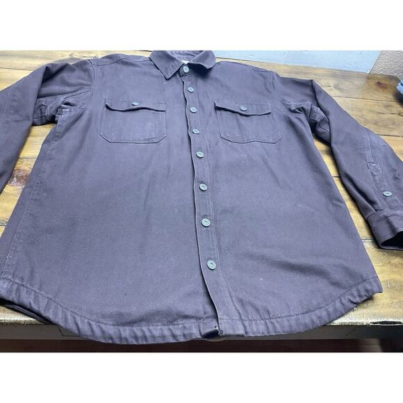 Duluth Trading Men's L Tall Brown Fleece Lined Heavy Canvas Shirt Jacket Snap - Picture 3 of 11